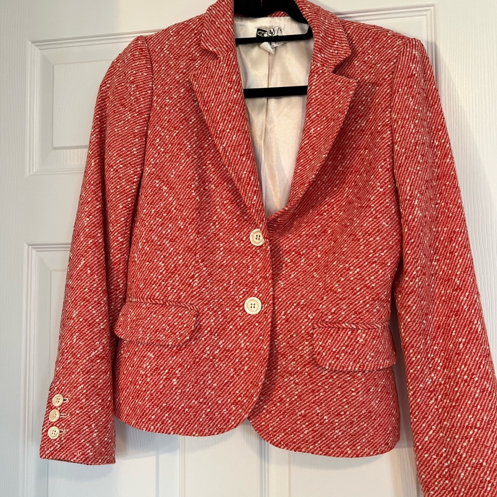 J. Crew Red and White Tweed Blazer